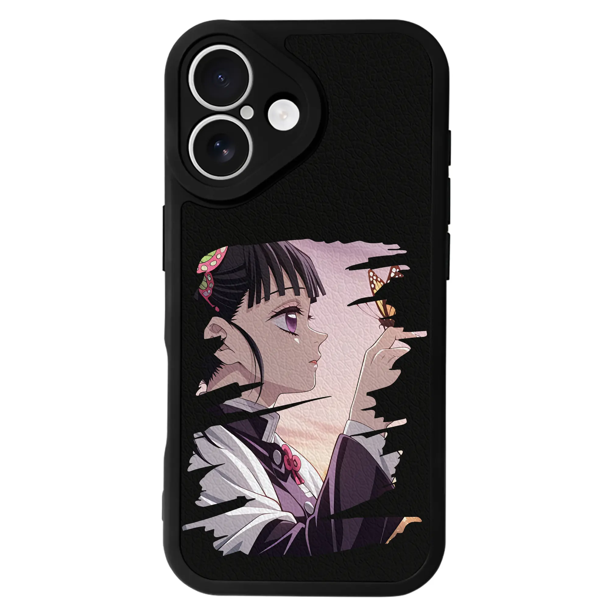 鬼滅の刃 グッズ,栗花落 カナヲ - IPhone 16シリーズ対応 ・ シリコンスマホケース ・ レザー調 ・ 高精度フィット ・ 耐衝撃 ・ ワイヤレス充電対応 ・ 精密カット